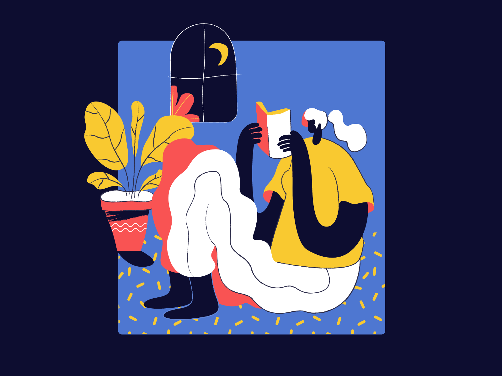 Surreal illustration of a person reading a book