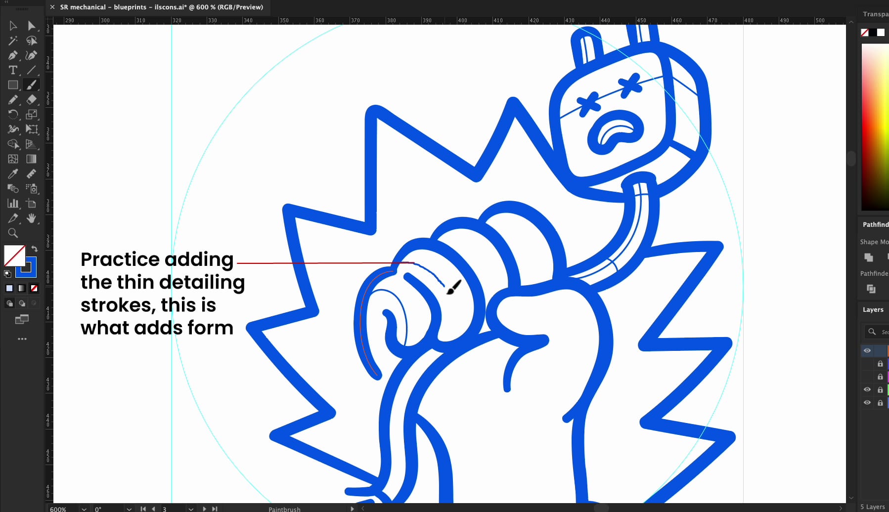 Detailing the illustrations and creating depth with different stroke size