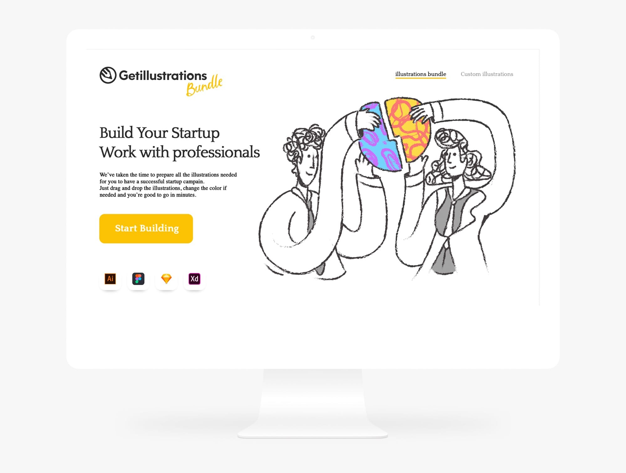 Website mockup using surreal vector illustrations style