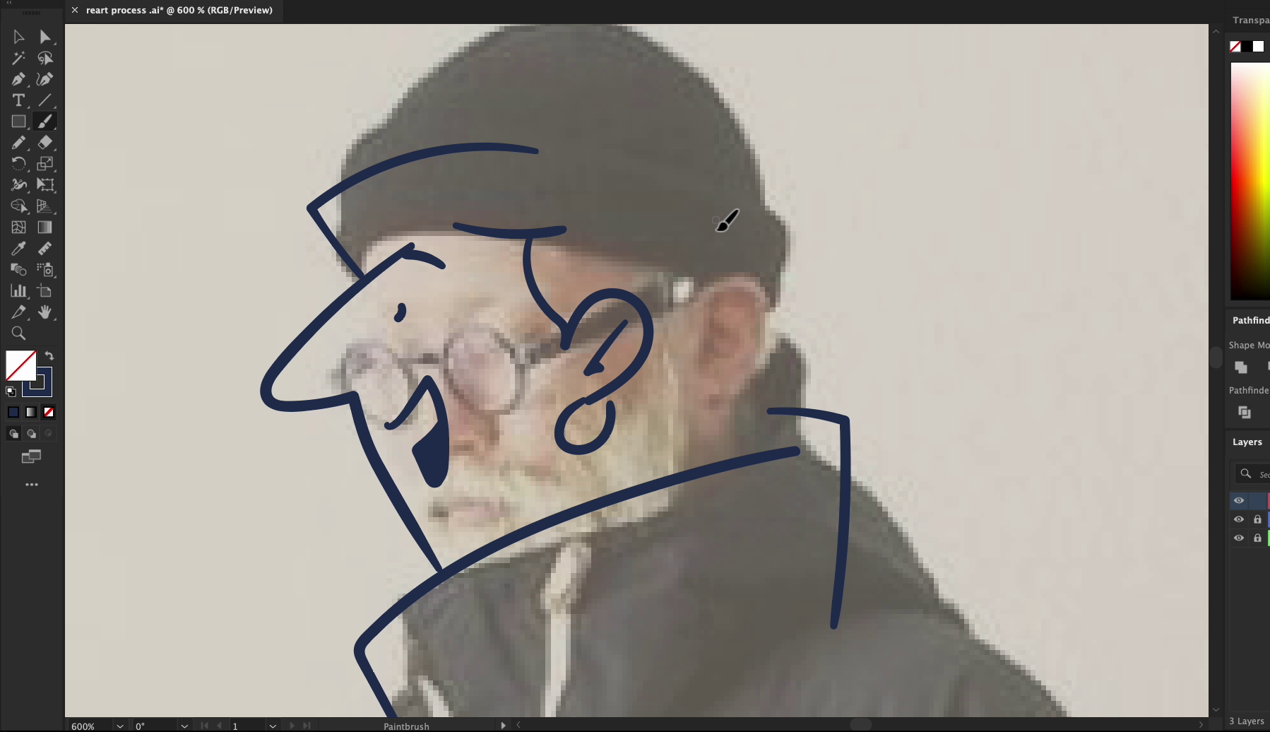 Freehand Draw the character illustration just using the main shape as base