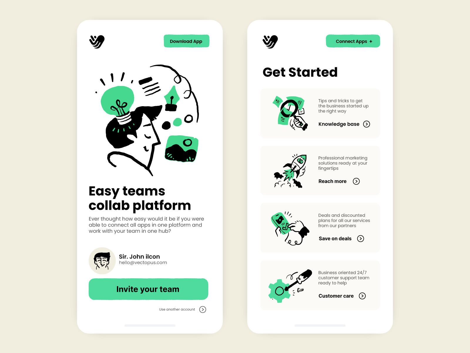 UI design for features section using illustrations
