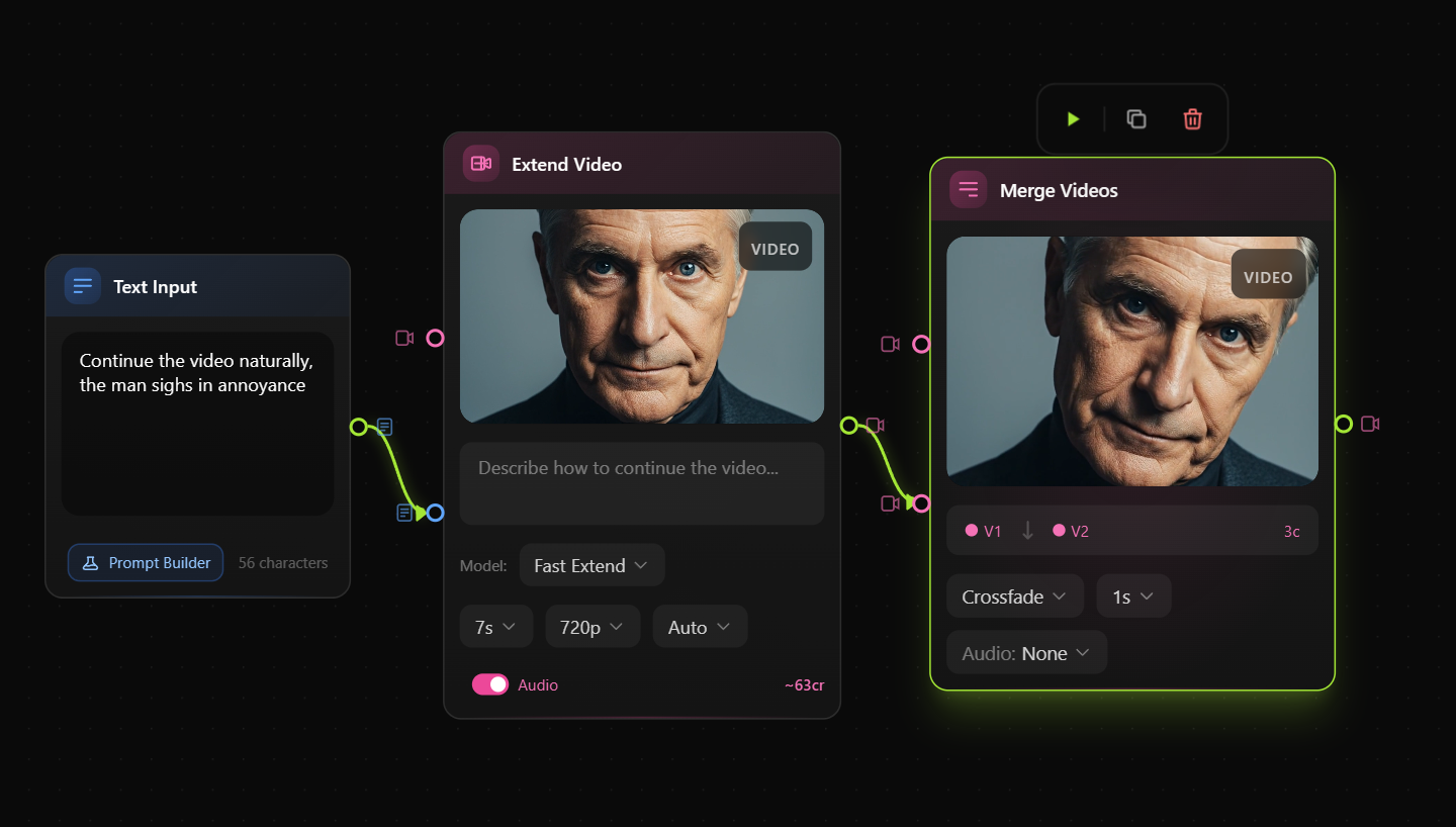 Generate extend and merge videos