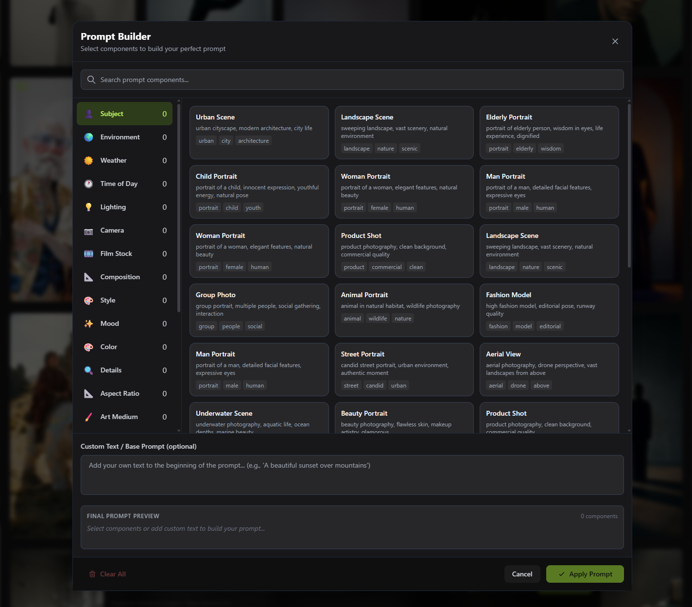 Prompt builder catalogue