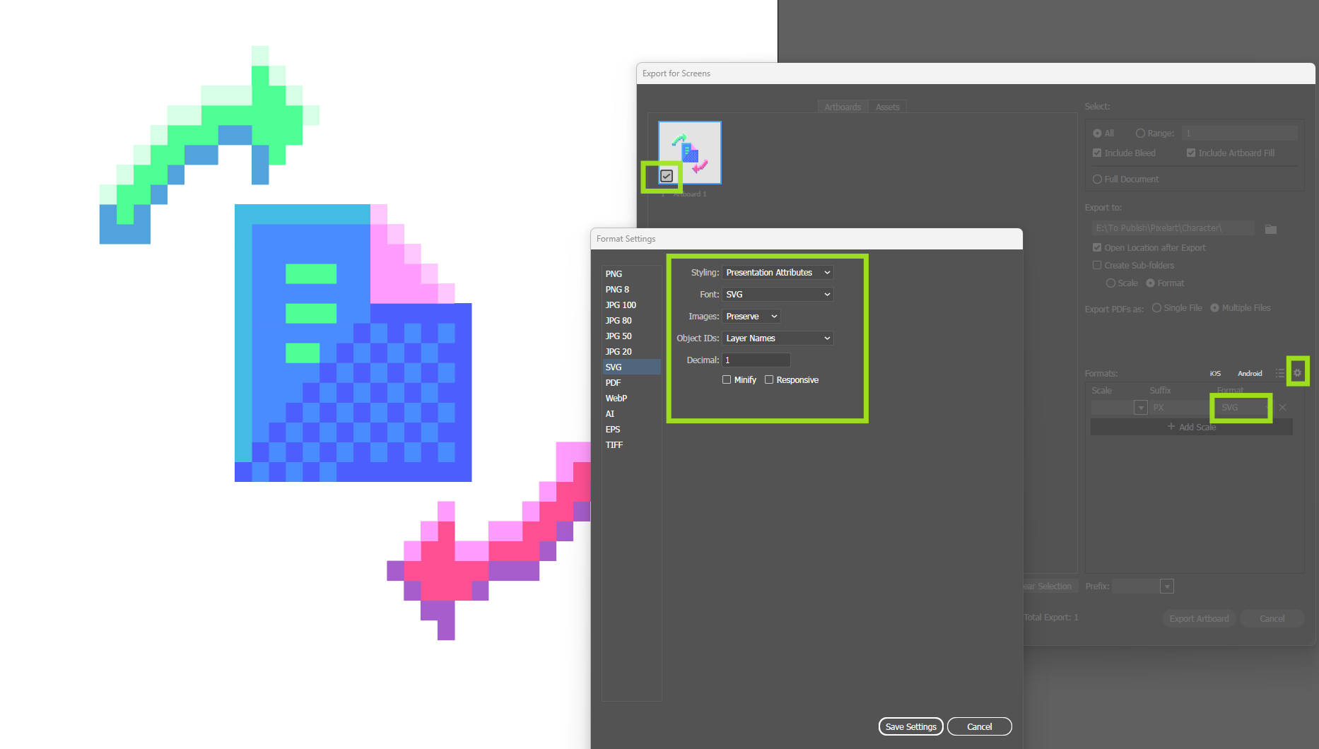 How to export Pixel Art from Adobe Illustrator