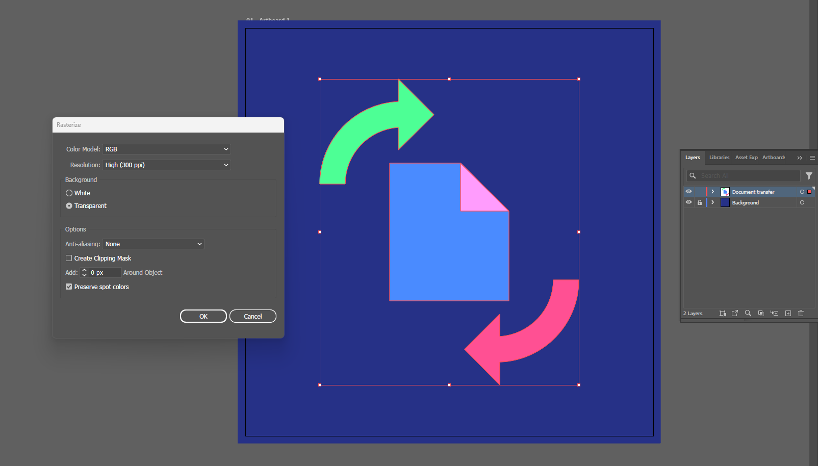Rasterize the vector to pixel using Object Mosaic