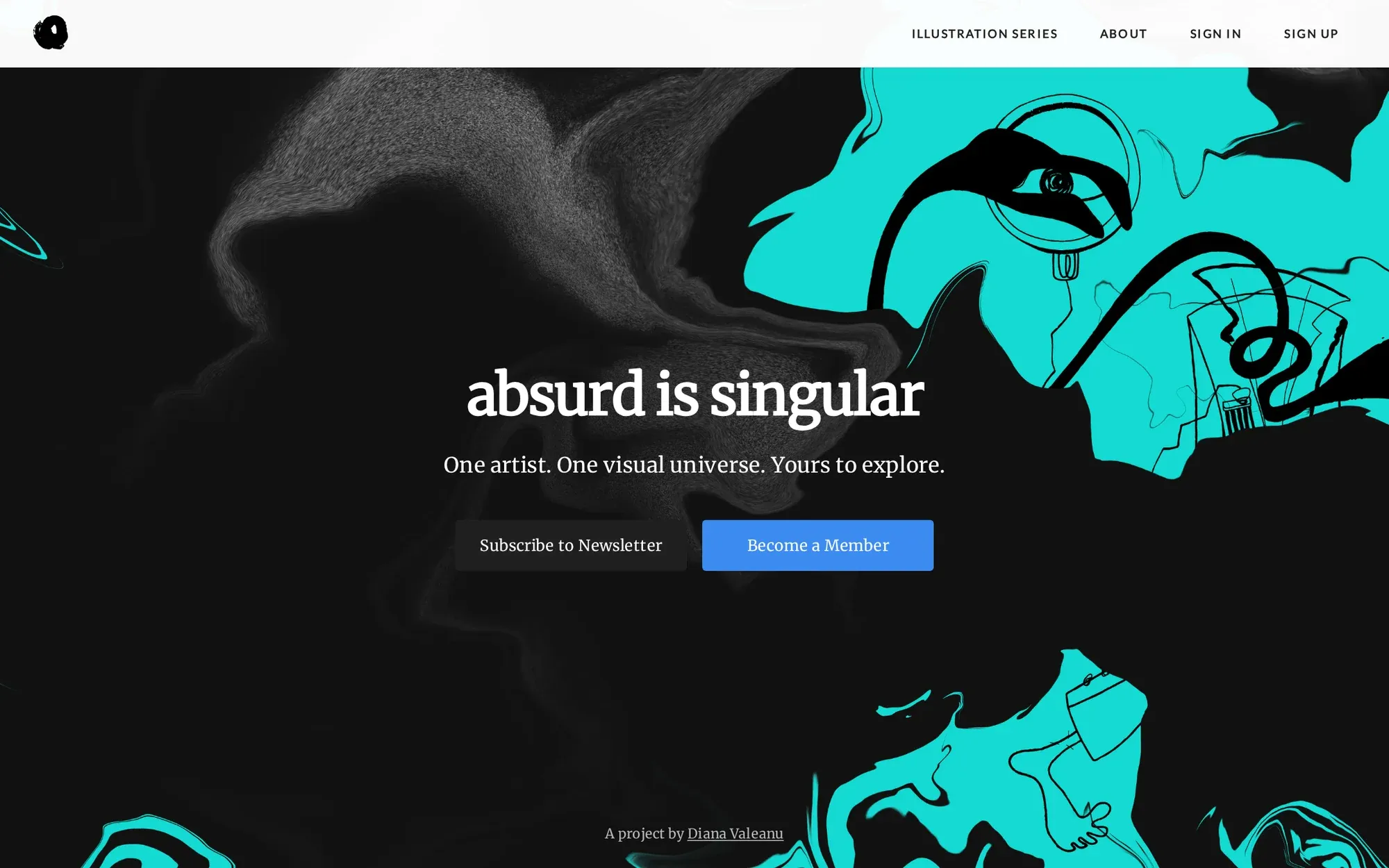 Absurd Design in October 2026: the absurd is singular headline over teal surreal artwork