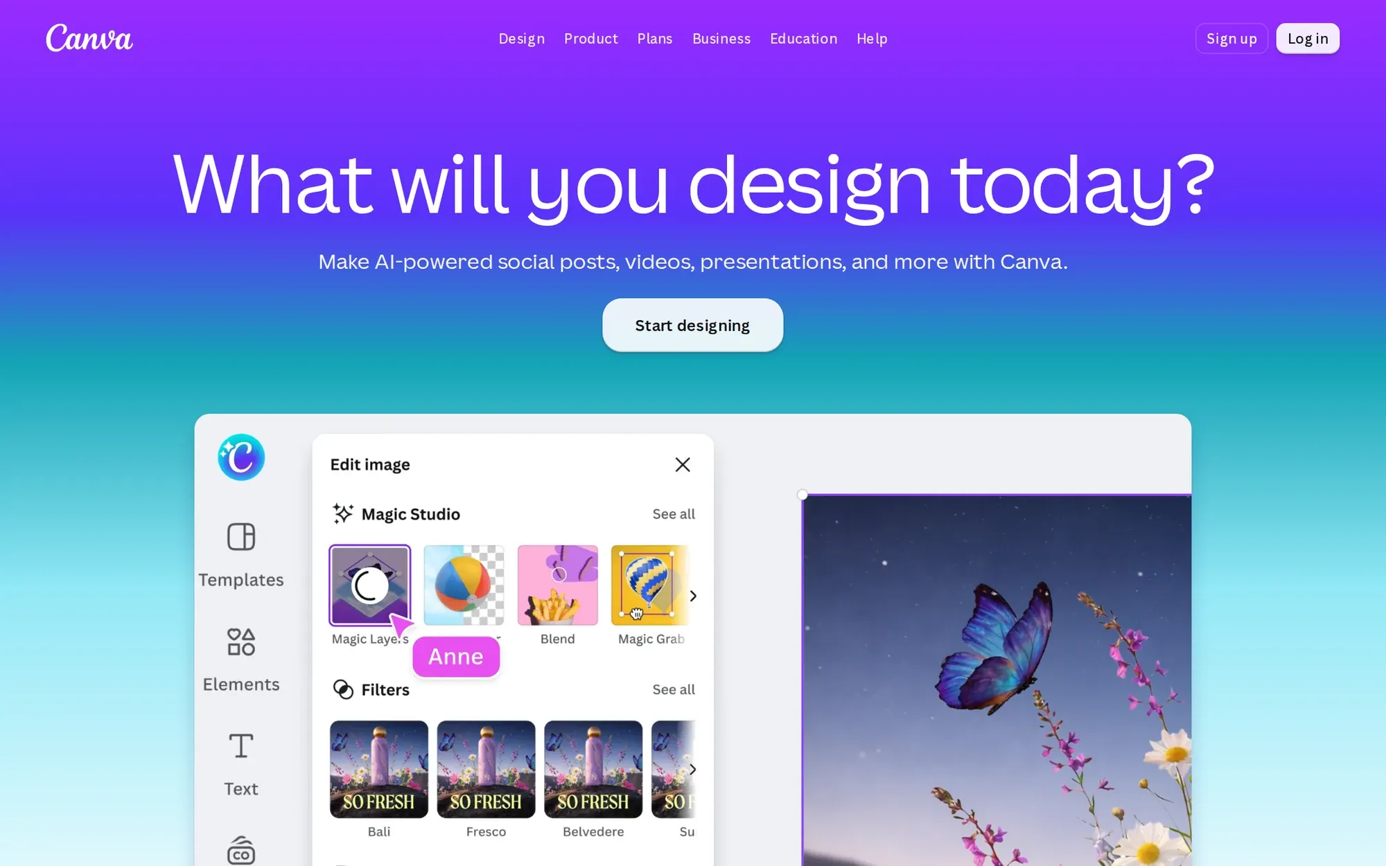Canva in October 2026: the Canva homepage asking What will you design today