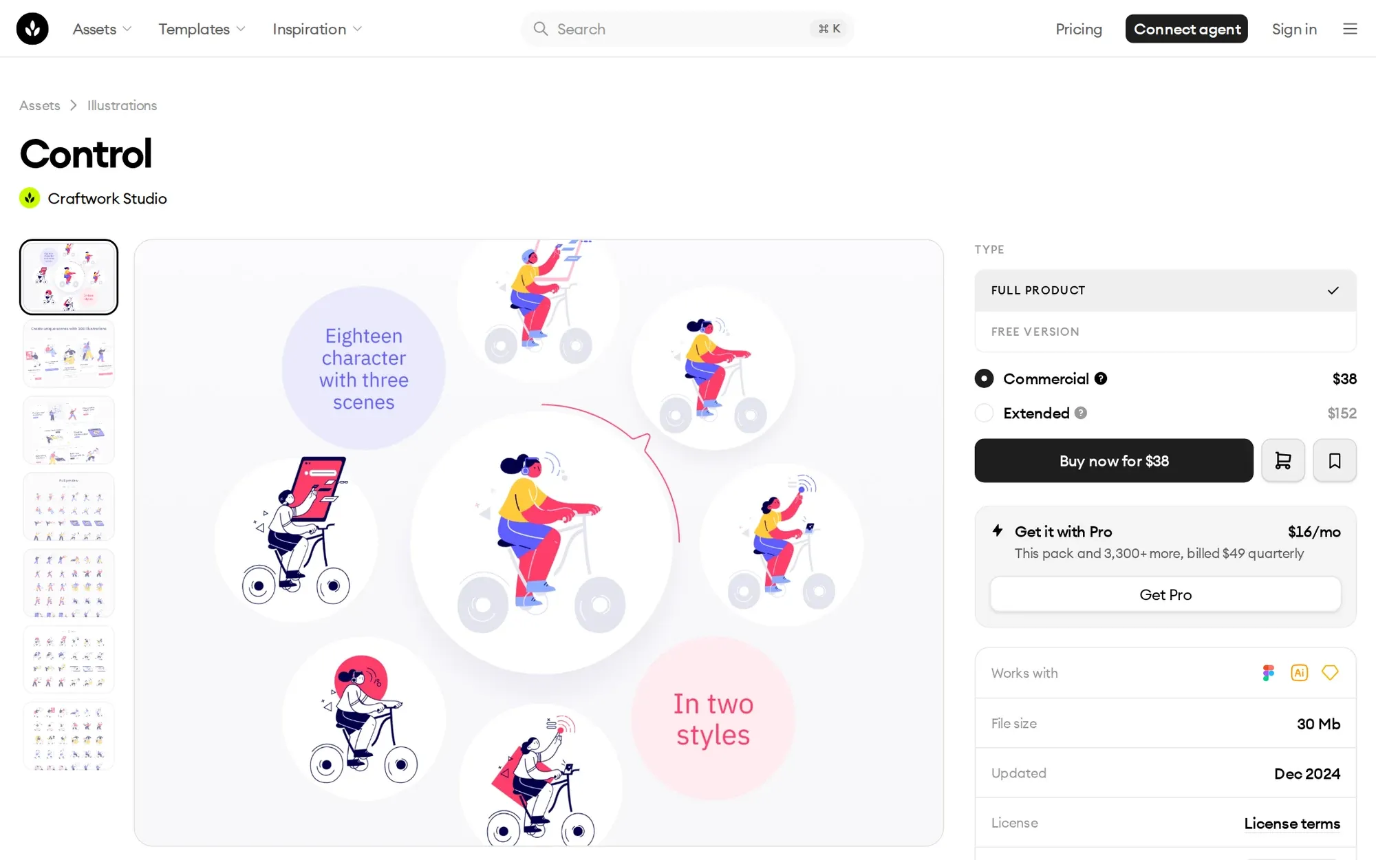 Control Illustrations by Craftwork in October 2026: the Control product page with cyclists drawn in two styles