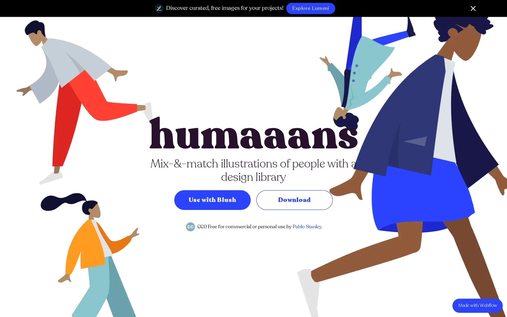 Humaaans in October 2026: colourful flat people walking across the Humaaans homepage