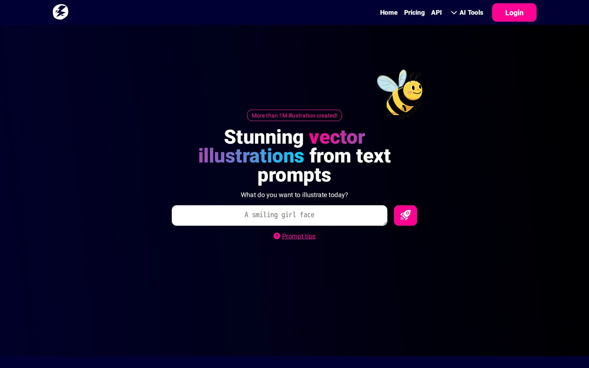 Illustroke in October 2026: the Illustroke prompt box on a dark background with a cartoon bee
