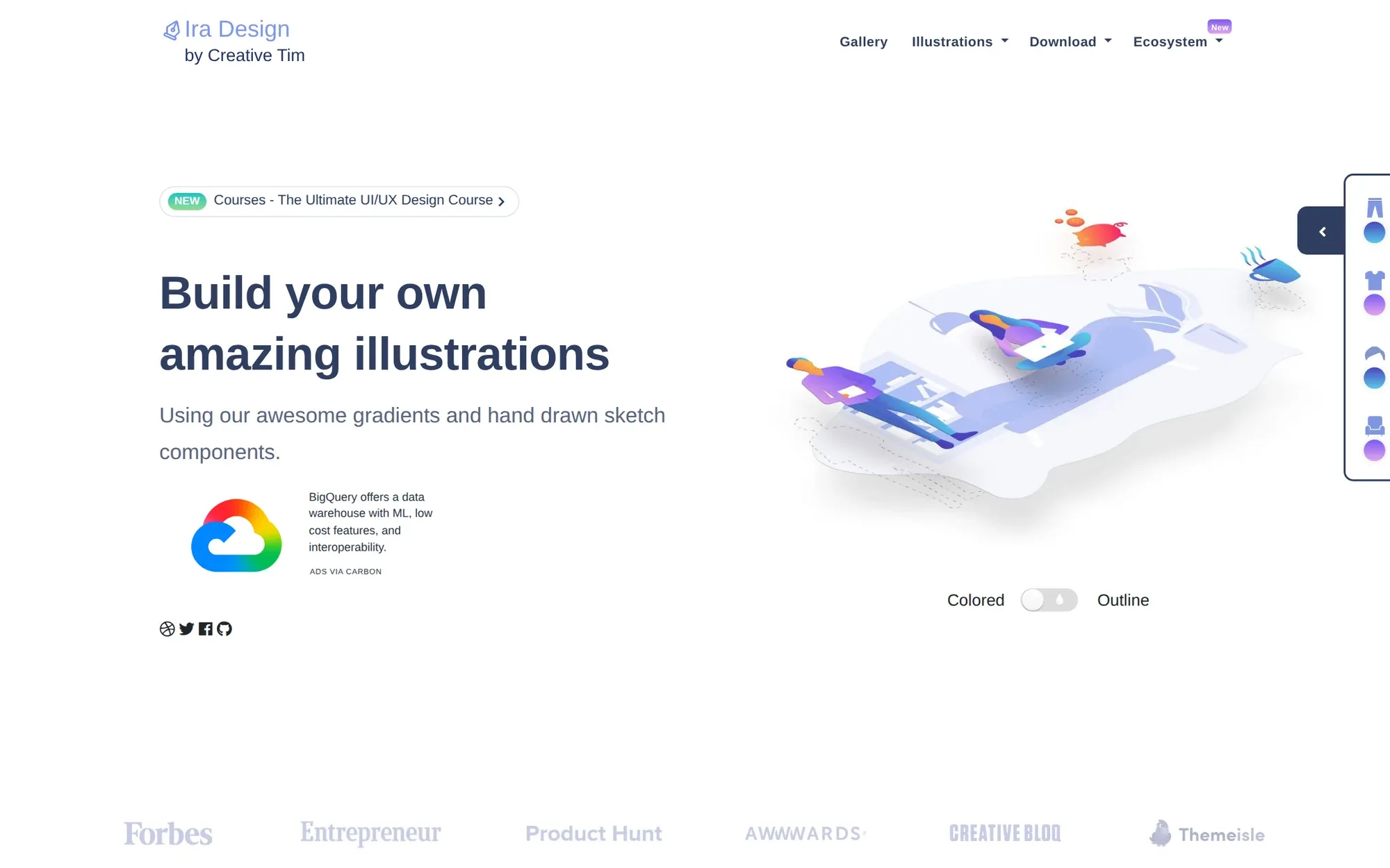 IRA Design in October 2026: the illustration builder with a gradient character and colour controls