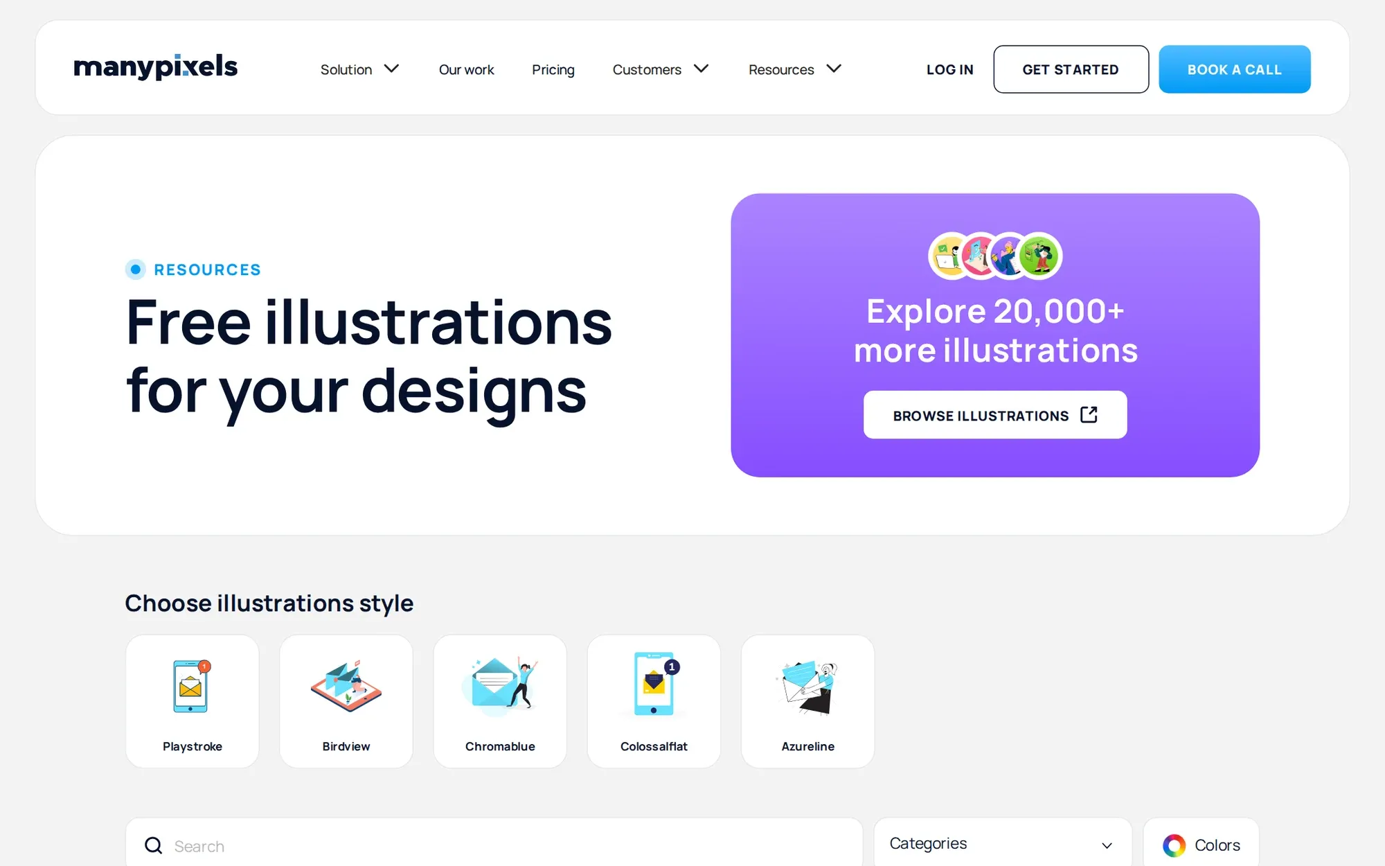 ManyPixels Gallery in October 2026: the free illustrations gallery with five style tiles to choose from