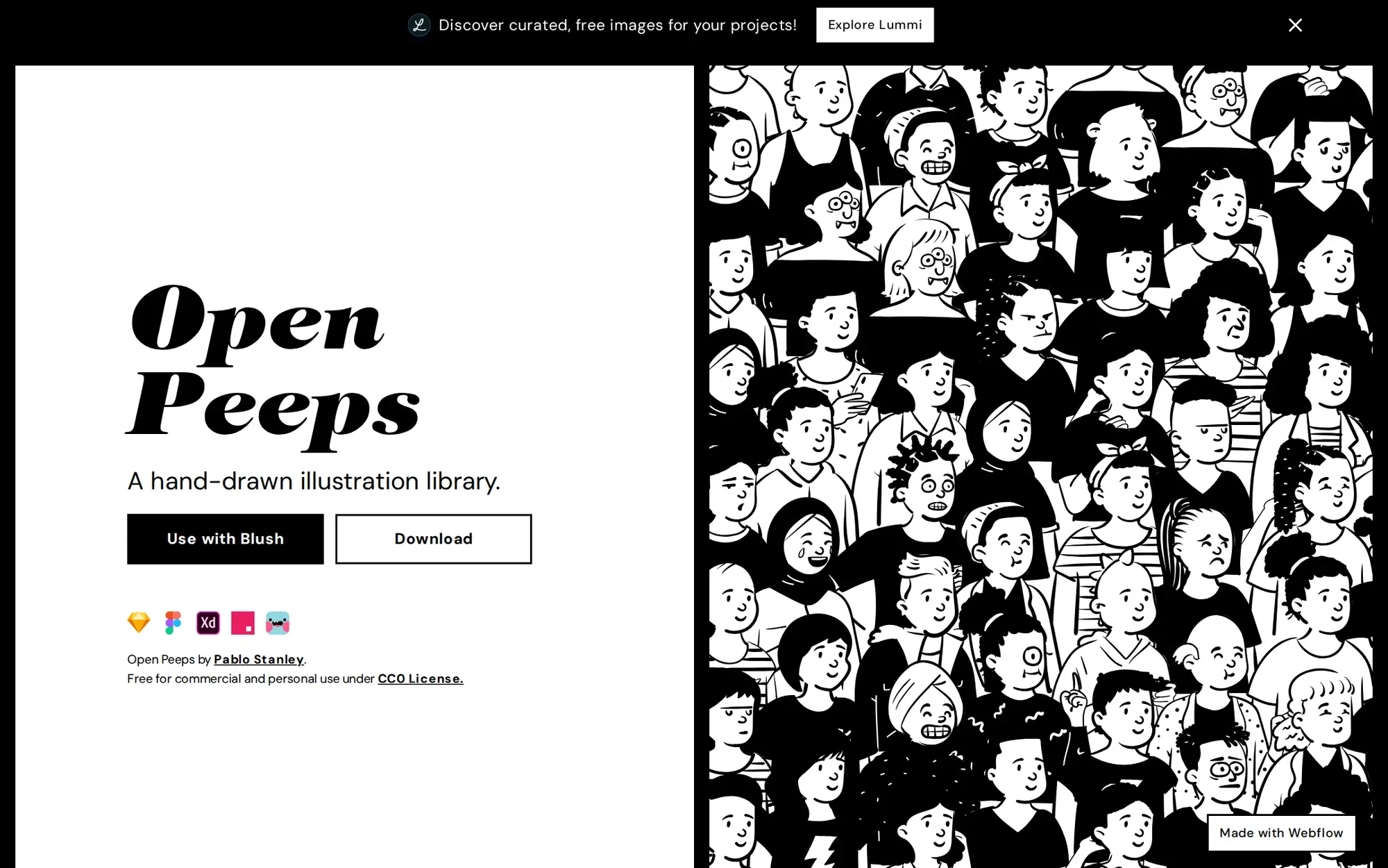 Open Peeps in October 2026: a wall of black and white hand drawn faces next to the Open Peeps title