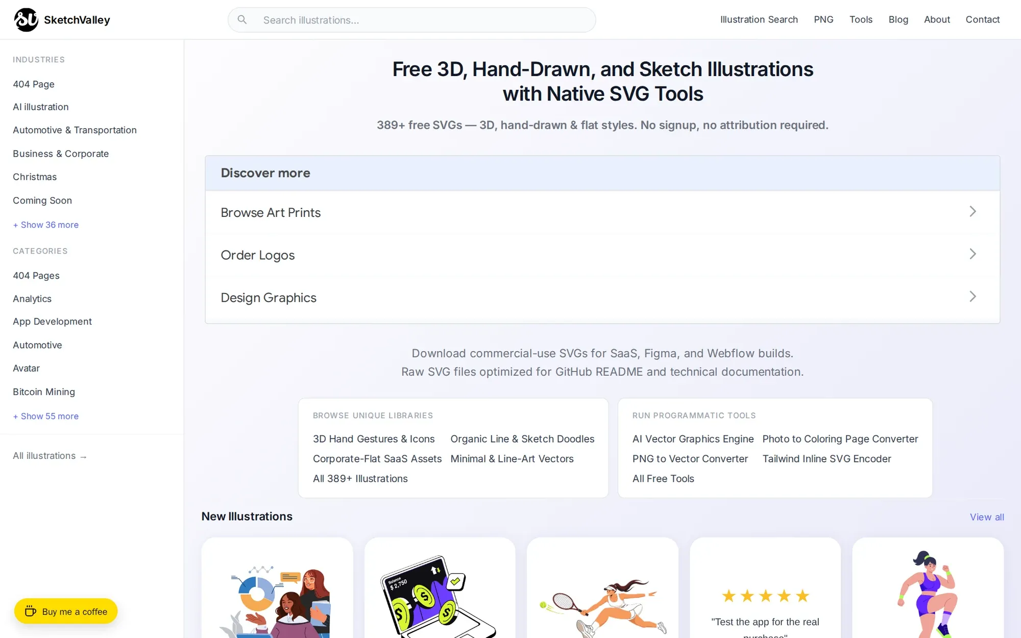 Sketchvalley in October 2026: the free SVG library with categories down the left side