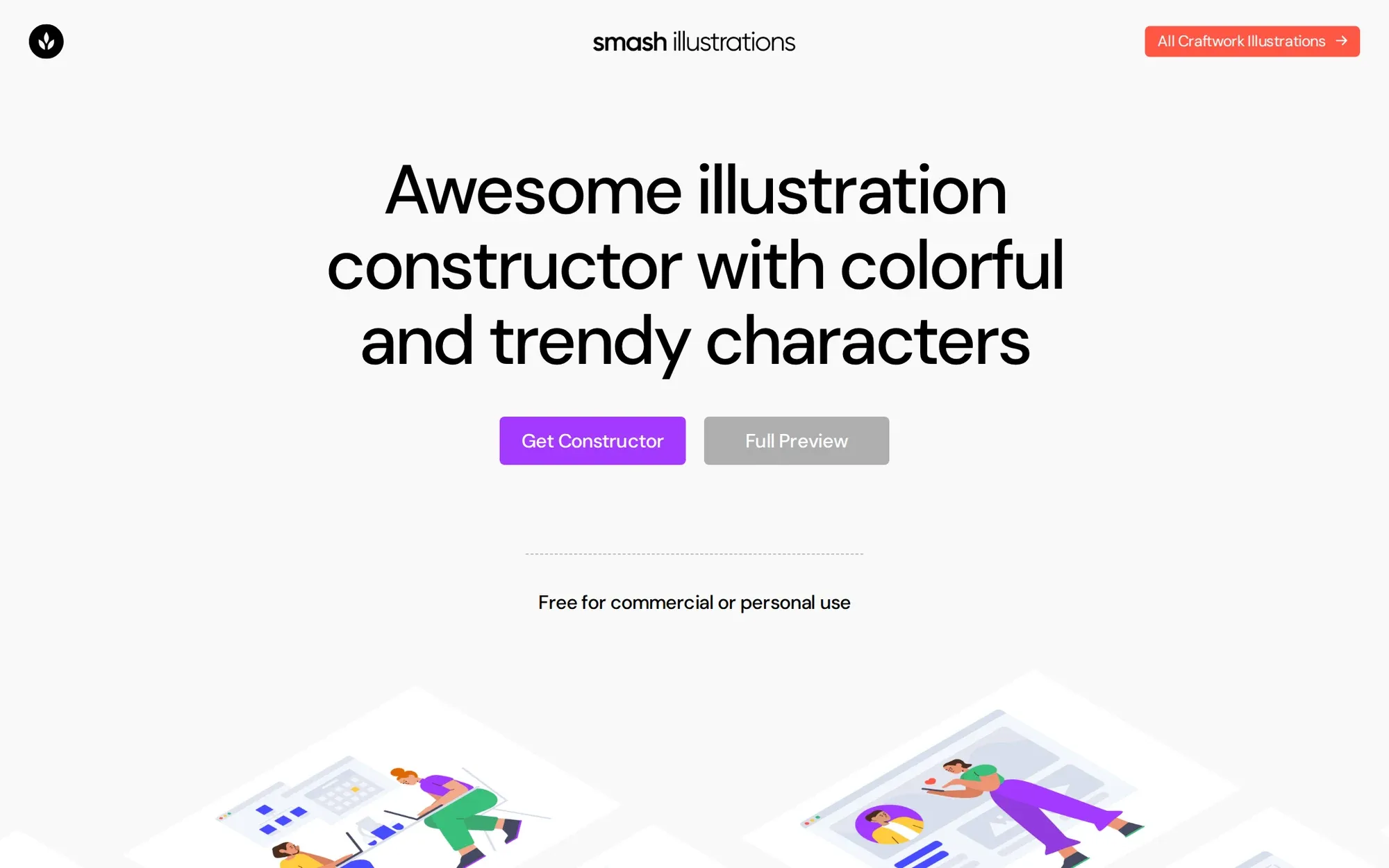 Smash Illustrations by Craftwork in October 2026: the illustration constructor homepage with colourful characters