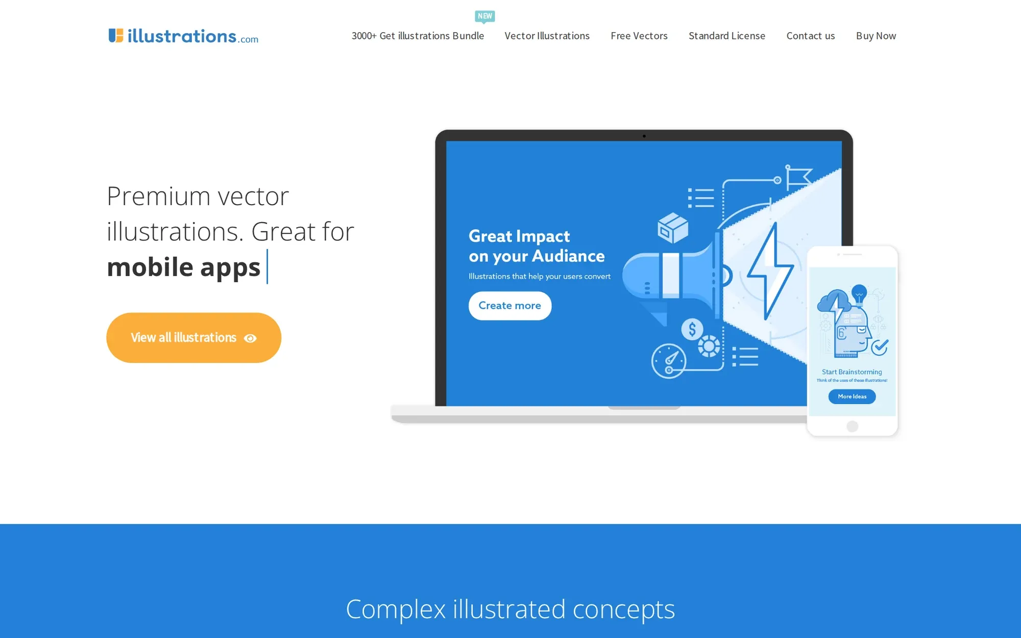 UI Illustrations in October 2026: a blue laptop illustration beside the words Premium vector illustrations