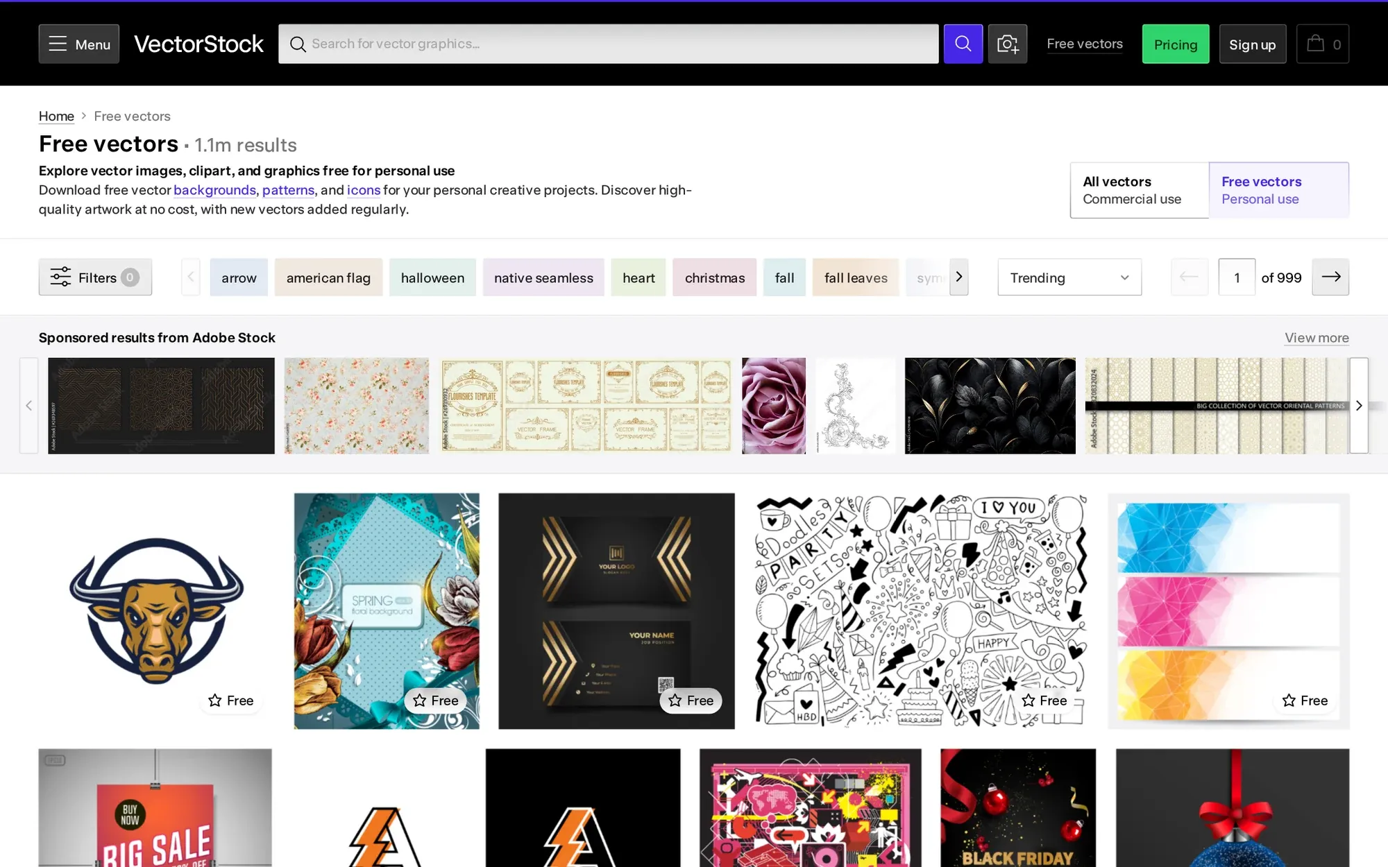 VectorStock free vectors in October 2026: the free vectors search results with a grid of thumbnails