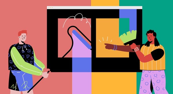 Designers collaborating on creating a digital illustration