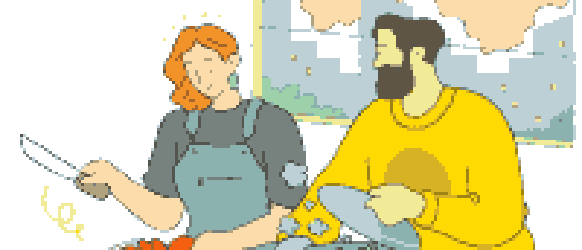 The same scene as pixel art made in Pixel Lab: 16 colours, 200 by 86 cells