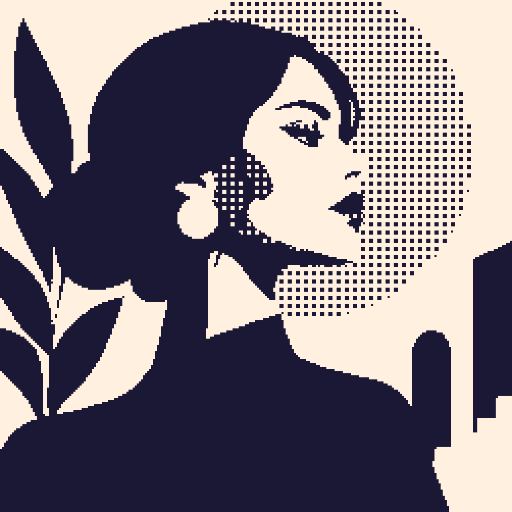 Profile with a gold earring as pixel art made in Pixel Lab: 2 colours · 251×251