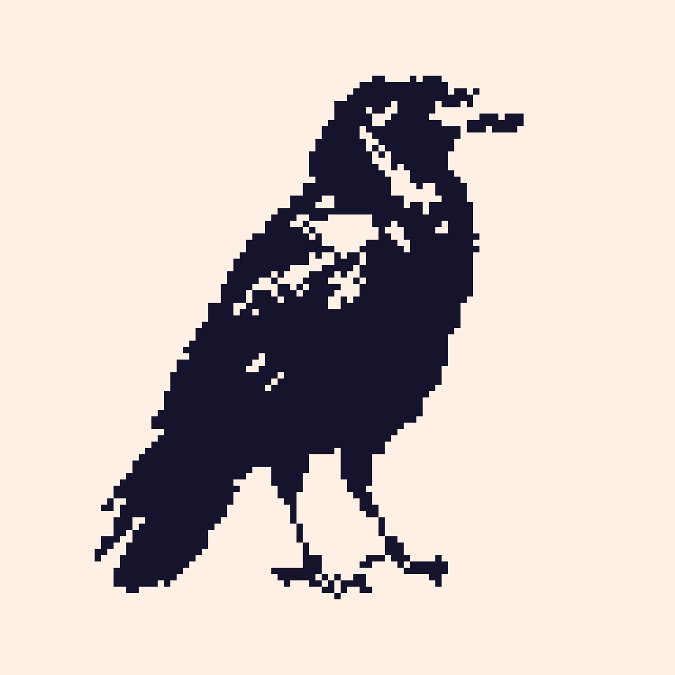 Raven as pixel art made in Pixel Lab: 2 colours · 107×107