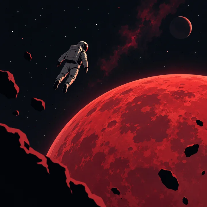 An astronaut over a red moon, the original illustration