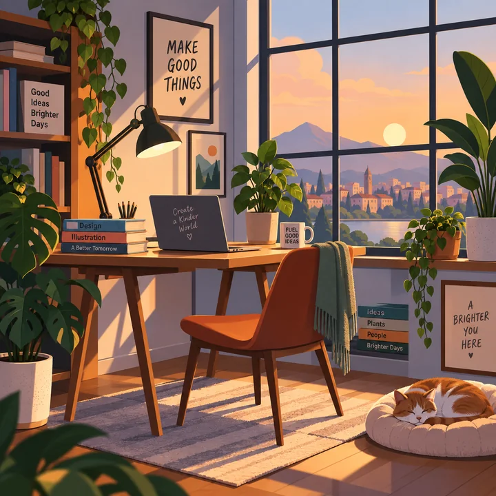 A desk by the window, the original illustration