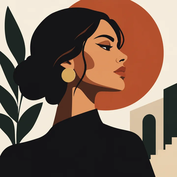 Profile with a gold earring, the original flat illustration