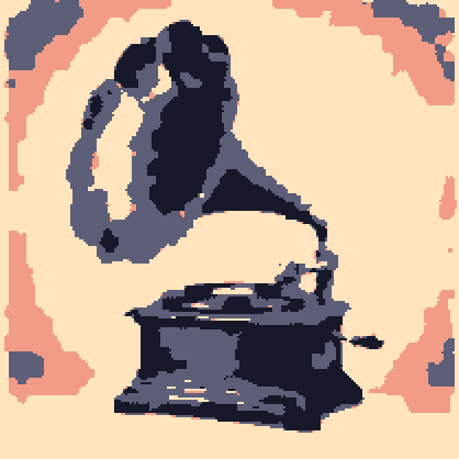 The gramophone rendered as Coral Night palette in Pixel Lab