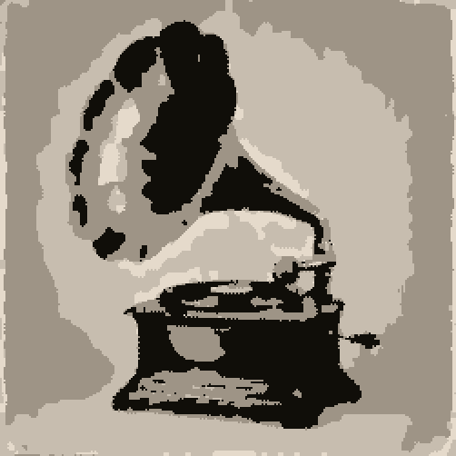 The gramophone rendered as Floyd-Steinberg in Pixel Lab