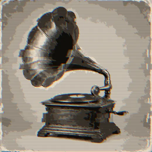 The gramophone rendered as VHS glitch in Pixel Lab