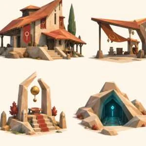Sharpen low-res game art and renders: a detail of the input, a 600 px jpeg preview of a low-poly asset sheet