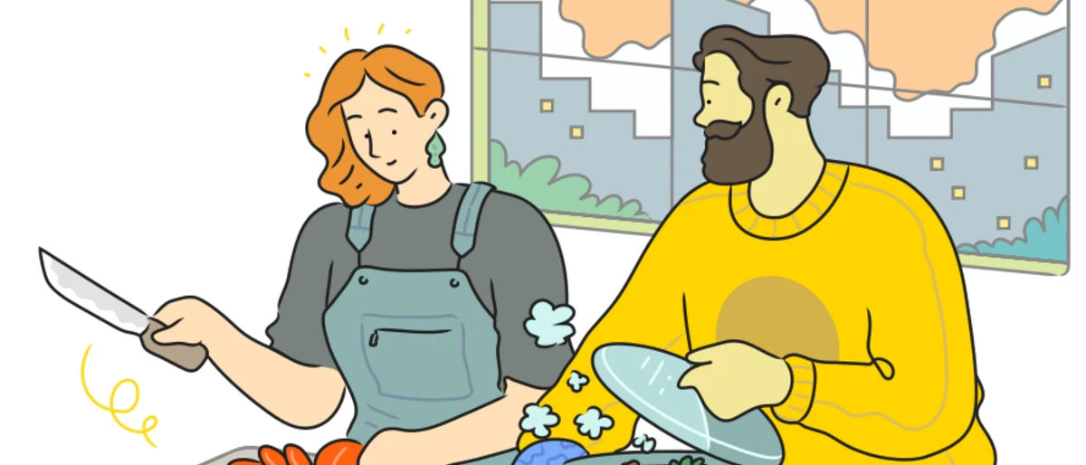 A couple cooking dinner together, the original PNG