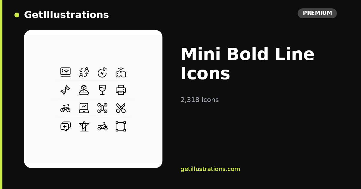 2,318 Mini Bold Line Icons, 24px Grid Pixel-Perfect Vectors