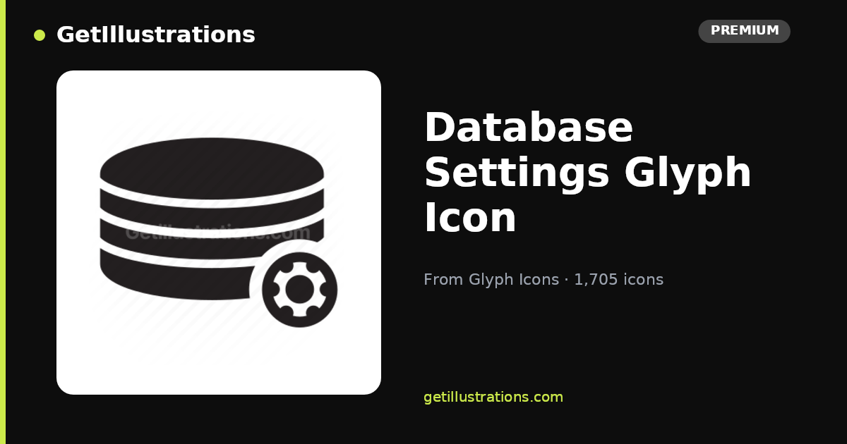 Database Settings Glyph Icon — Flat Style | Glyph Icons | GetIllustrations