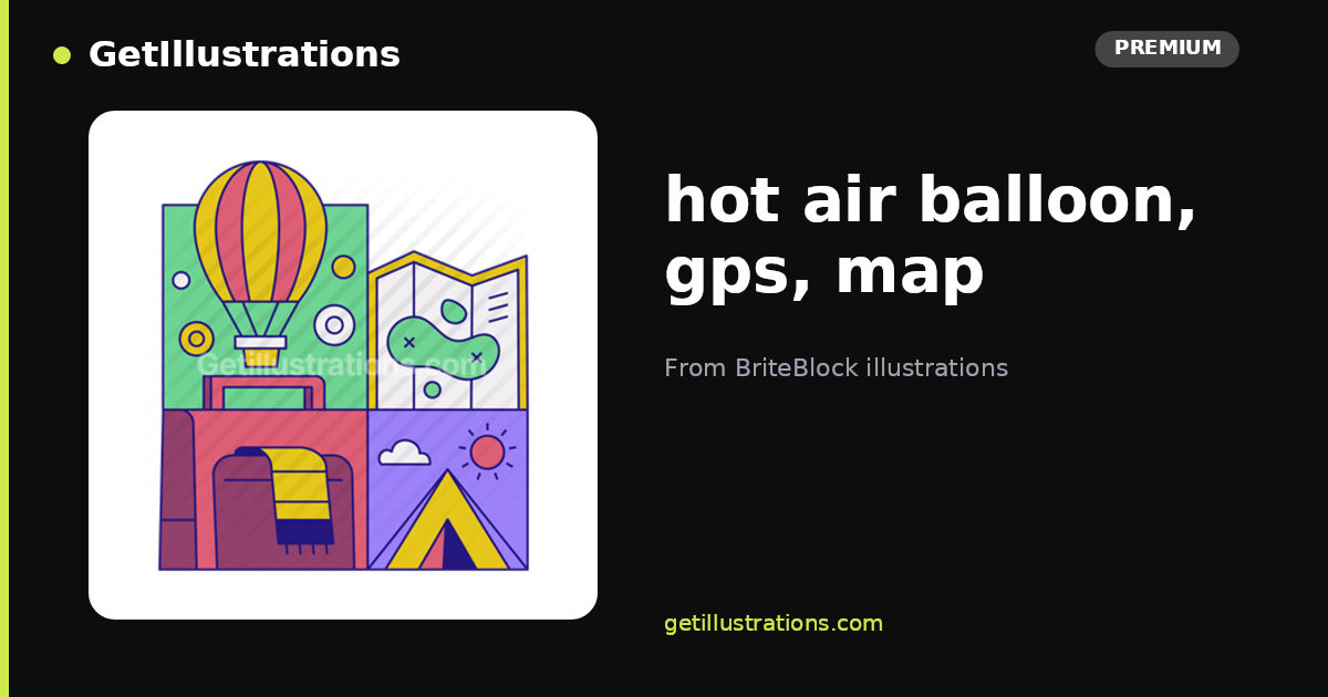hot air balloon, gps, map Vector Illustration — BriteBlock ...