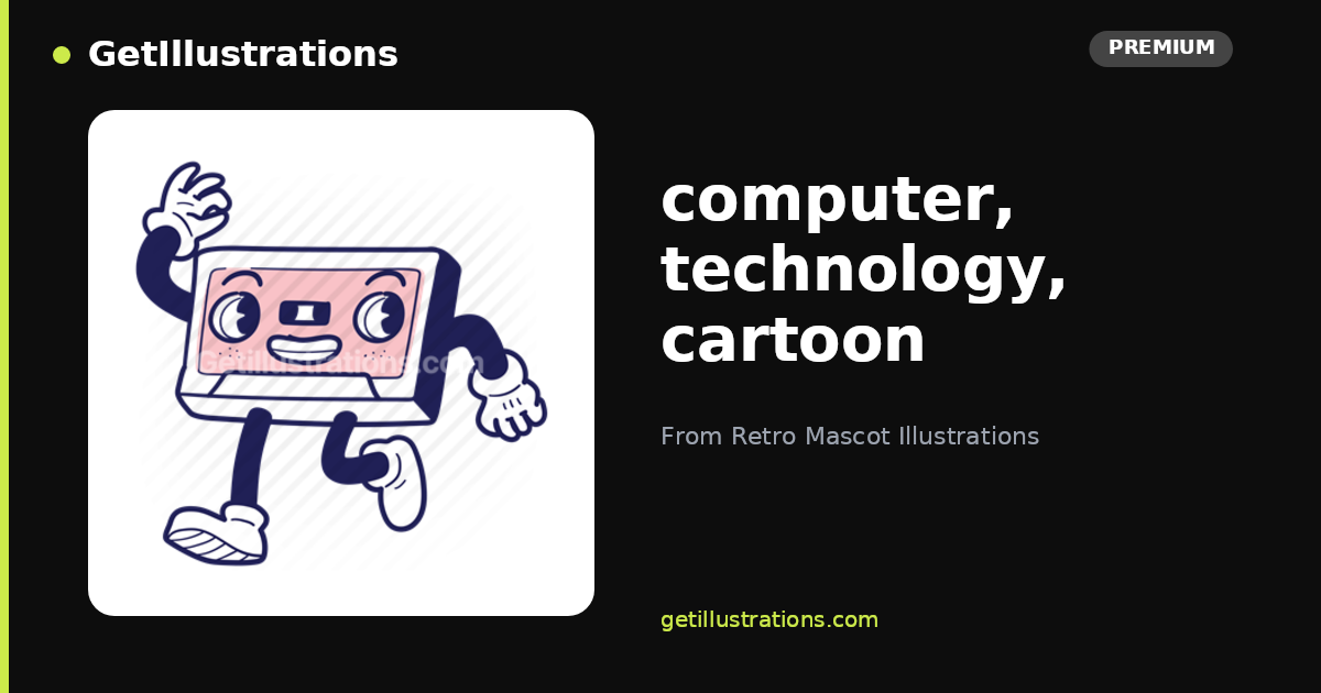 computer, technology, cartoon Vector Illustration — Retro Mascot ...