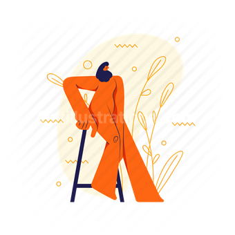 people, person, woman, sitting, stool, chair